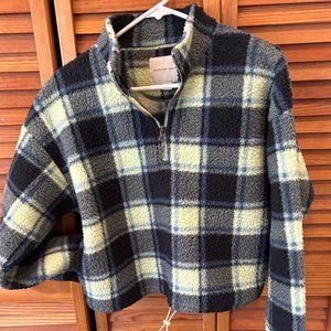 AE Plaid  Sherpa Cropped Quarter Zip